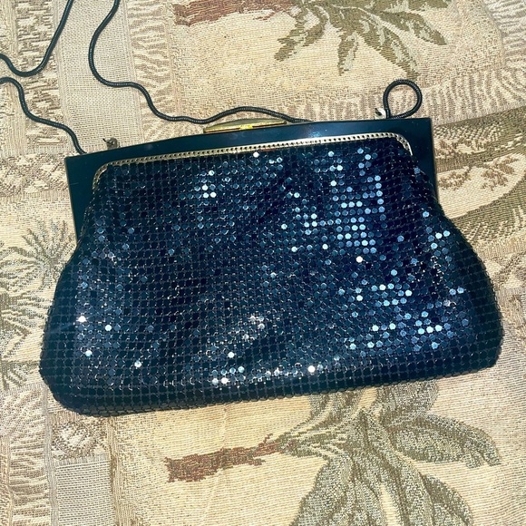Vintage Handbags - Sequin clutch shoulder bag evening bag formal bag black shimmer gold bag